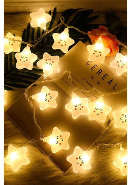 LED Işıklı Gülen 10 Yıldız Dizeleri 2 Metre Şirin Loş Gece Oda Lambası