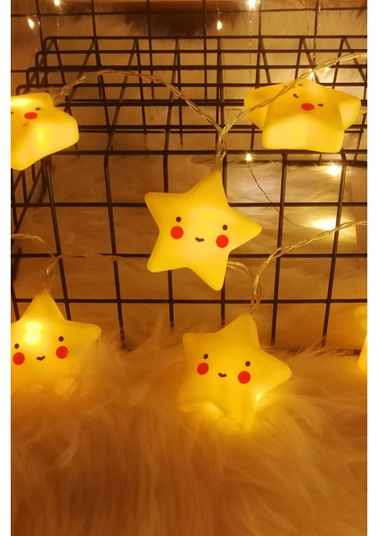 LED Işıklı Gülen 10 Yıldız Dizeleri 2 Metre Şirin Loş Gece Oda Lambası modelleri