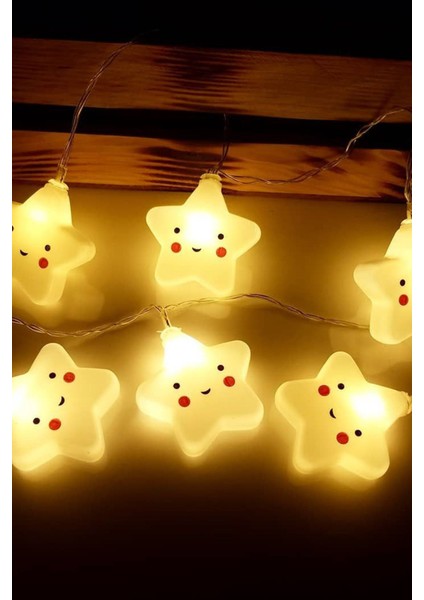 LED Işıklı Gülen 10 Yıldız Dizeleri 2 Metre Şirin Loş Gece Oda Lambası indirimleri