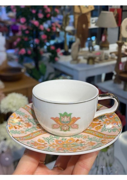 Pembe Çiçek Desenli 6 Kişilik Türk Kahvesi Fincanı