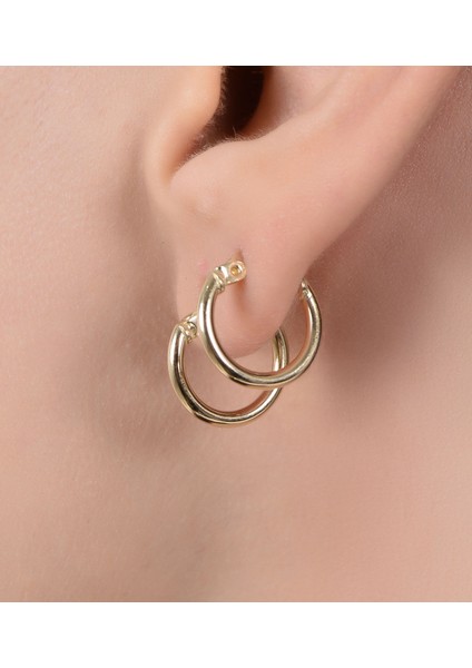 Halka Düz Desenli Küpe 14 Ayar Altın