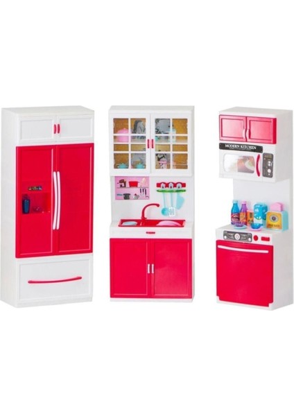 3'lü Oyuncak Mutfak Dolabı Sesli Işıklı - Mutfak Seti 3'ü 1'arada