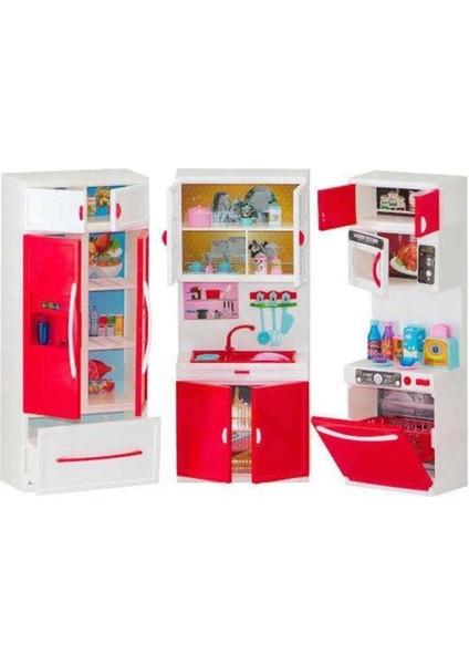 3'lü Oyuncak Mutfak Dolabı Sesli Işıklı - Mutfak Seti 3'ü 1'arada modelleri