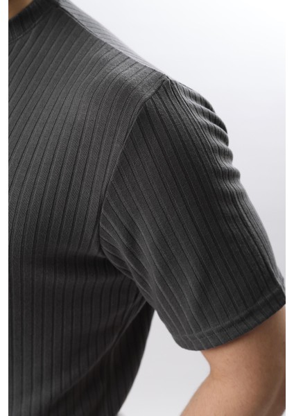 Füme Dokulu Çizgi Tasarım Bisiklet Yaka Erkek T-Shirt E7122 fırsatları