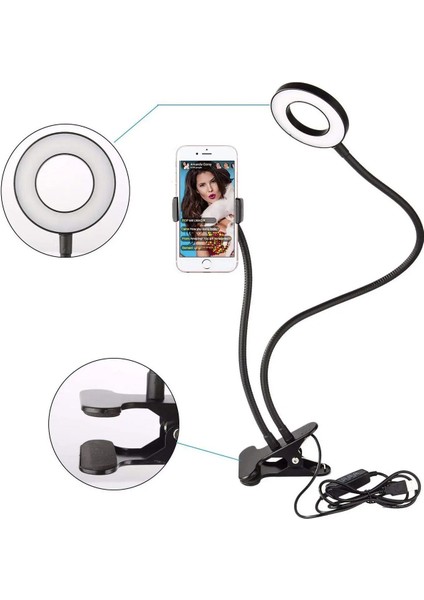 LED Işık ve Telefon Tutuculu Hareket Ettirilebilir Masaya, Tezgaha Sabitlenebilir Yuvarlak LED modelleri