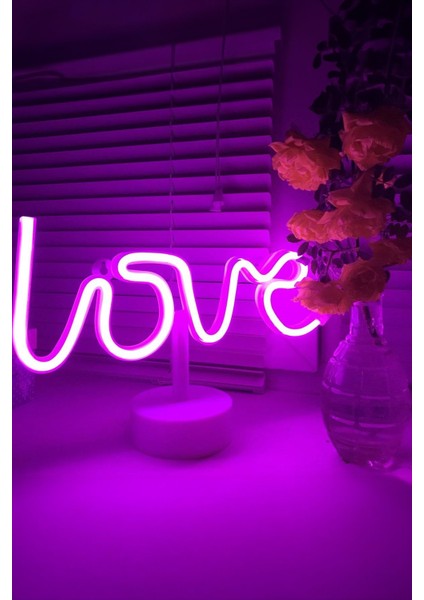 El Yazısı Şeklinde Neon LED Love Yazılı Sevgiliye Özel Hediyelik Masaüstü Standlı Neon Dekoratif LED