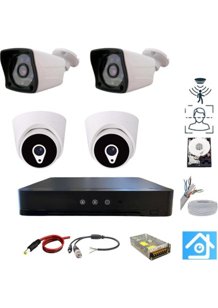 2 Dış 2 Iç Kameralı 2 Mp 1080 P 3.6 mm Geniş Açı 1 Tb HDD Dahil Güvenlik Seti - ST2221000
