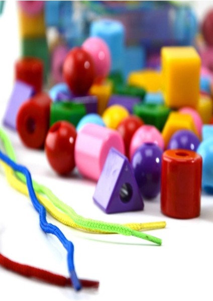 60 Parça Geometrik Şekiller Ipe Boncuk Dizme Koordinasyon Renk Algı Eğitici Oyuncak Popit fırsatları