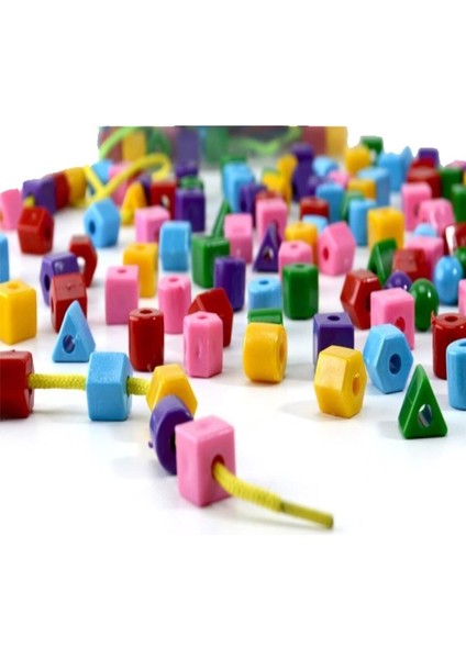60 Parça Geometrik Şekiller Ipe Boncuk Dizme Koordinasyon Renk Algı Eğitici Oyuncak Popit indirimleri