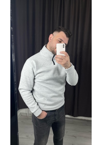 3 Iplik Şardonlu Yarım Yaka Sweatshirt