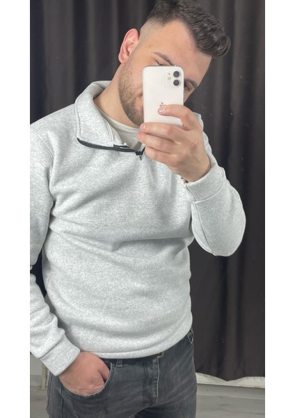3 Iplik Şardonlu Yarım Yaka Sweatshirt