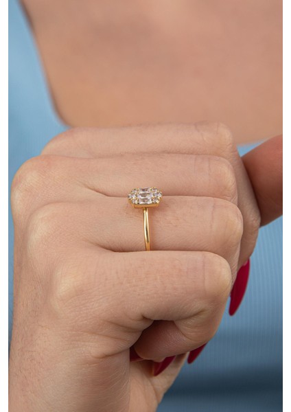 14 Ayar Altın Kenar Taşlı Baget Yüzük fırsatları