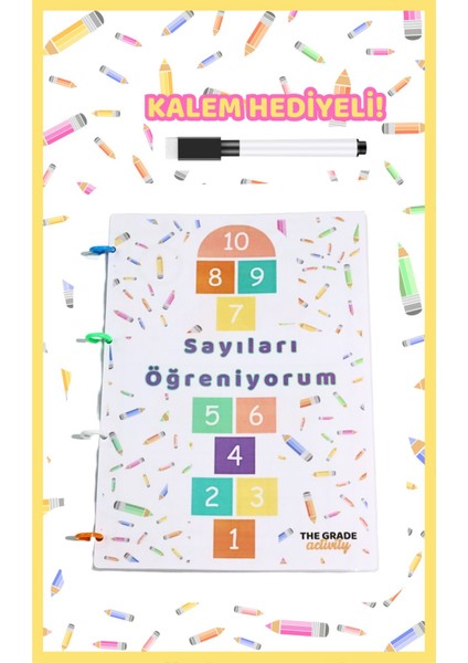 2-6 Yaş Yaz-Sil.sayıları Öğrenme Seti.eğitici Set.eğitici Sayı Kartları.(12 Sayfa A4 Boyut)