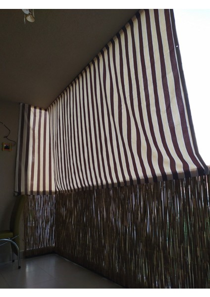 Her Ölçüde Enxboy Seçenekli Bağcıklı Çizgili Balkon Perdesi Balkon Brandası