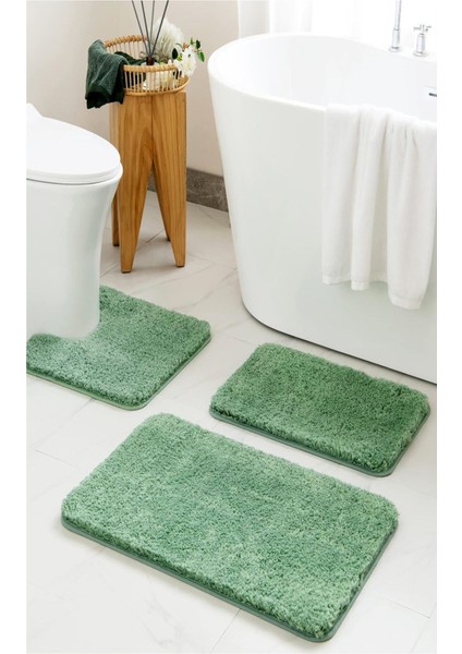 Home - %100 Doğal Kaymaz Taban Yıkanabilir Çağla Shaggy 3’lü Banyo Halısı,Paspas