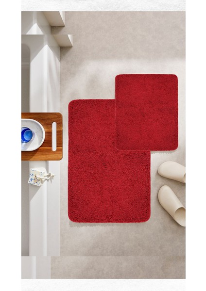 Doğal Kaymaz Taban 2'li Soft Shaggy Banyo Paspası 60X100 - 50X60