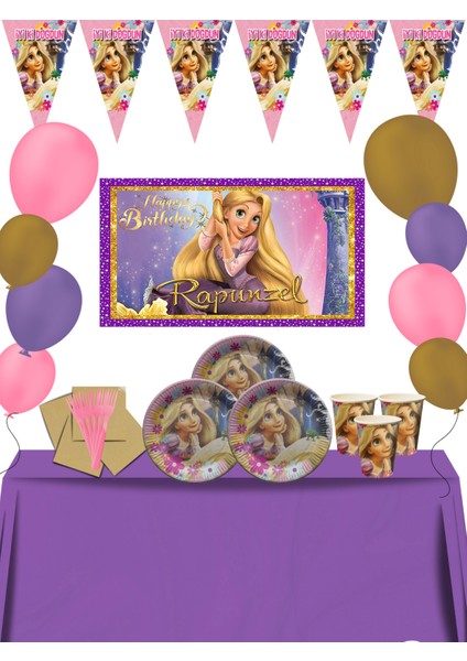 Rapunzel Afişli 32 Kişilik Doğum Günü Parti Malzemeleri Süsleri Seti