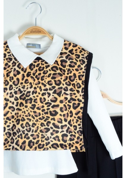 Siyah Leopar Desenli Kız Çocuk Alt Üst Takım (4-11 Yaş) modelleri