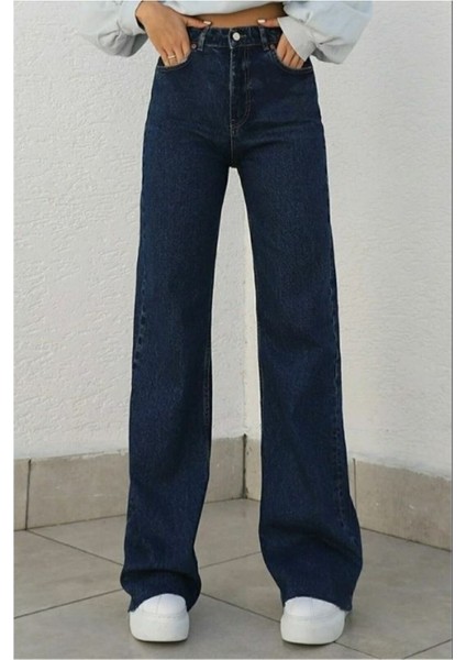 Camelia Gold Ikon 90's Koyu Mavi Lacivert Yüksek Bel Palazzo Salaş Jean Pantolon