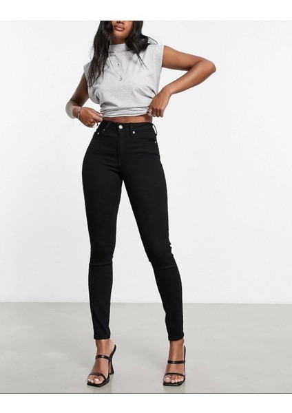 Siyah Skinny Likralı Yüksek Bel Ekstra Esnek Kot Pantolon Dar Paça Jean