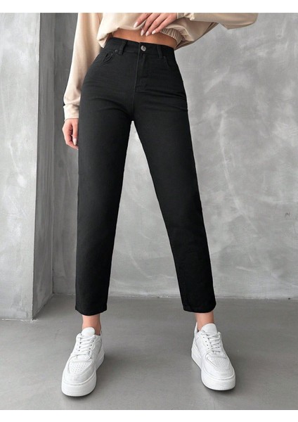 Andrea Siyah Mom Jeans Boyfirend Kot Pantolon