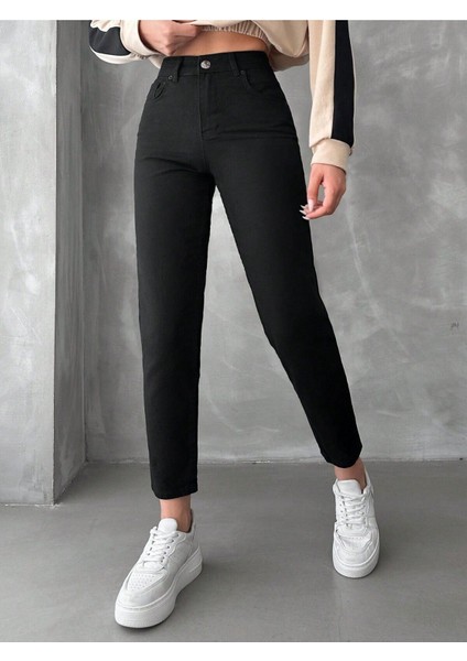 Andrea Siyah Mom Jeans Boyfirend Kot Pantolon fırsatları