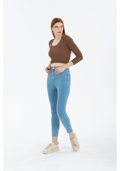 Snow Açık Kar Mavi Yüksek Bel Toparlayıcı Dar Paça Skinny Power Likralı Kot Pantalon fiyatları