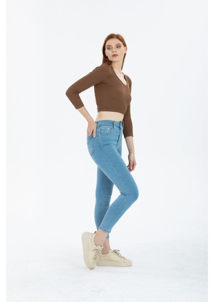 Snow Açık Kar Mavi Yüksek Bel Toparlayıcı Dar Paça Skinny Power Likralı Kot Pantalon fırsatları