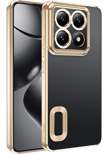 Xiaomi Mi 14T Pro Kılıf Parlak Kenarlı Logo Çerçeveli Kamera Korumalı Omega Silikon Kılıf