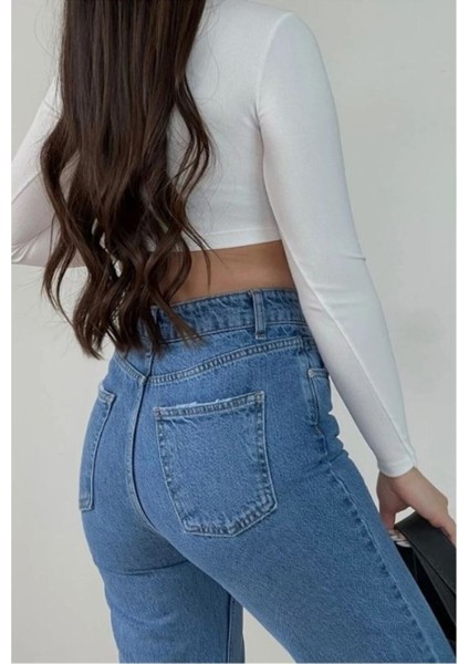 Christian 90's Orta Mavi Palazzo Salaş Paça Süper Yüksek Bel Jean Pantolon