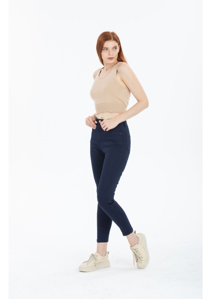 Koyu Mavi Yüksek Bel Toparlayıcı Dar Paça Skinny Power Likralı Kot Pantalon fiyatları