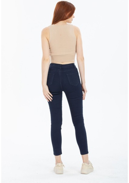 Koyu Mavi Yüksek Bel Toparlayıcı Dar Paça Skinny Power Likralı Kot Pantalon indirimleri