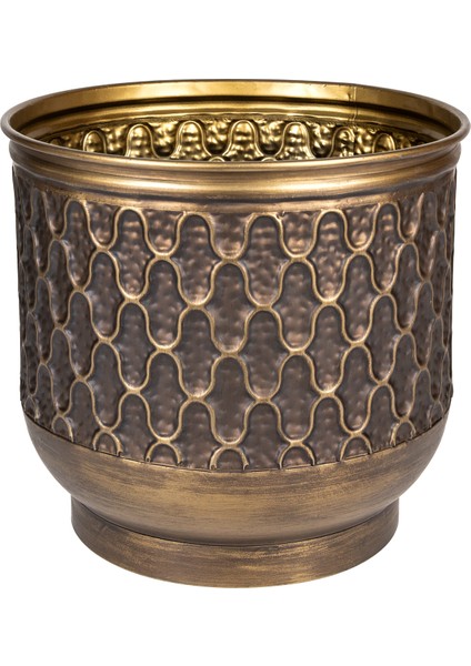 Kabartma Desenli Metal Çiçeklik Saksı Kahverengi 39 x 35 cm .