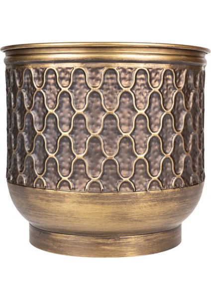 Kabartma Desenli Metal Çiçeklik Saksı Kahverengi 39 x 35 cm .
