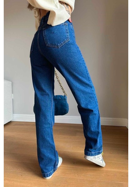 90's Koyu Mavi Süper Extra Yüksek Bel Palazzo Salaş Jean Pantolon