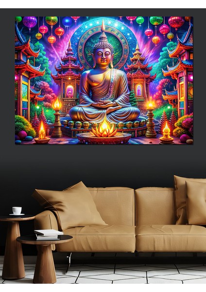Mumlar ve Buda Heykeli Dekoratif Kanvas - Mdf Ahşap Tablo