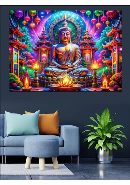 Mumlar ve Buda Heykeli Dekoratif Kanvas - Mdf Ahşap Tablo fiyatları