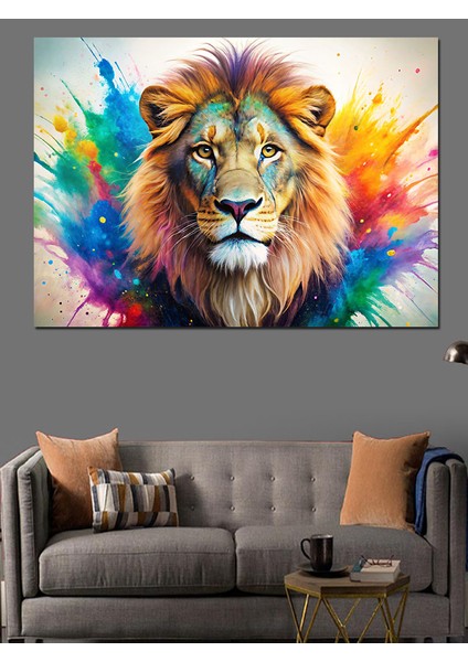 Renkli Aslan Dekoratif Kanvas - Mdf Ahşap Tablo fiyatları