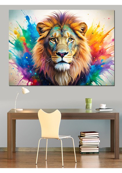 Renkli Aslan Dekoratif Kanvas - Mdf Ahşap Tablo modelleri