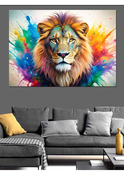 Renkli Aslan Dekoratif Kanvas - Mdf Ahşap Tablo fırsatları
