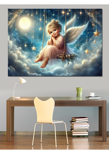 Bulutların Üstünde Sallanan Melek Kız Dekoratif Kanvas - Mdf Ahşap Tablo fiyatları