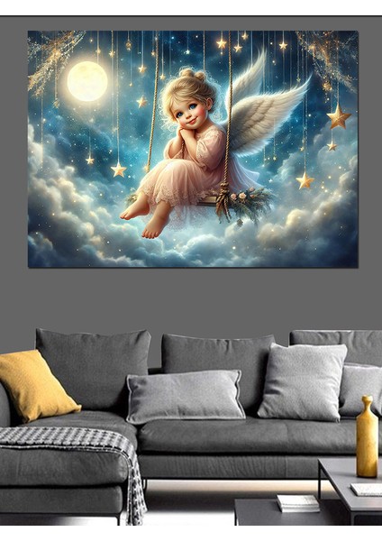 Bulutların Üstünde Sallanan Melek Kız Dekoratif Kanvas - Mdf Ahşap Tablo modelleri