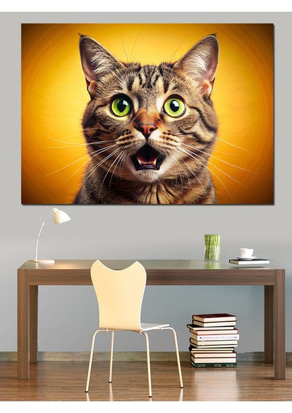 Şaşkın Kedi Dekoratif Kanvas - Mdf Ahşap Tablo