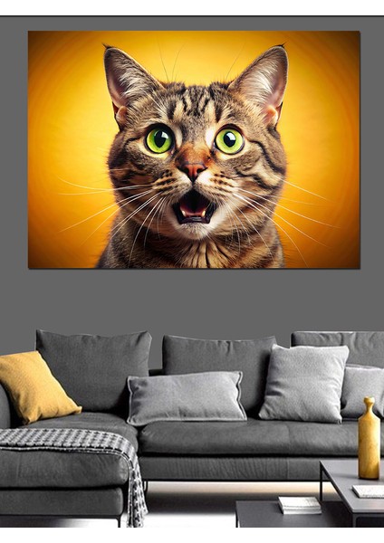 Şaşkın Kedi Dekoratif Kanvas - Mdf Ahşap Tablo