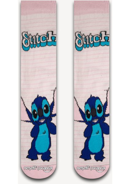 Pembe Stitch Renkli Erkek Çorap
