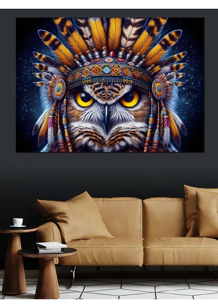 Kızılderili Baykuş Dekoratif Kanvas - Mdf Ahşap Tablo