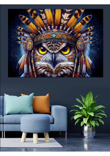 Kızılderili Baykuş Dekoratif Kanvas - Mdf Ahşap Tablo fiyatları