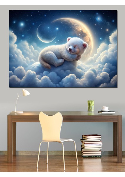Bulutların Üstündeki Sevimli Kutup Ayısı Dekoratif Kanvas - Mdf Ahşap Tablo fiyatları