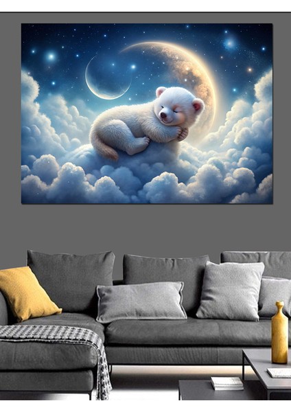 Bulutların Üstündeki Sevimli Kutup Ayısı Dekoratif Kanvas - Mdf Ahşap Tablo modelleri