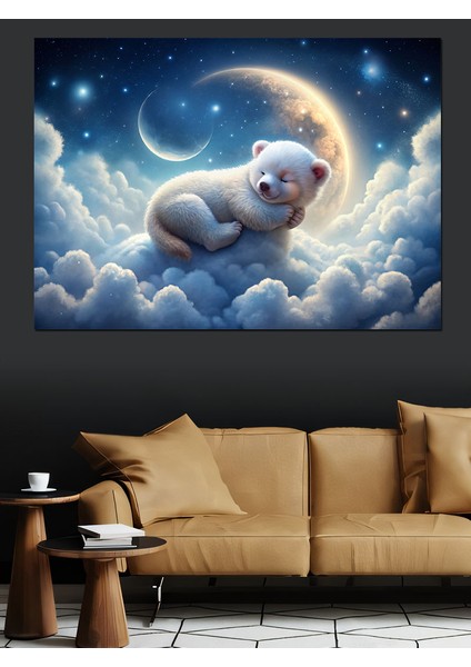 Bulutların Üstündeki Sevimli Kutup Ayısı Dekoratif Kanvas - Mdf Ahşap Tablo fırsatları